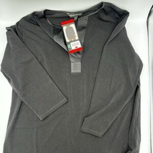 Banana Republic Womens Black Split Neck 3/4 Sleeve Blouse Top 1826408 Size M NEW
